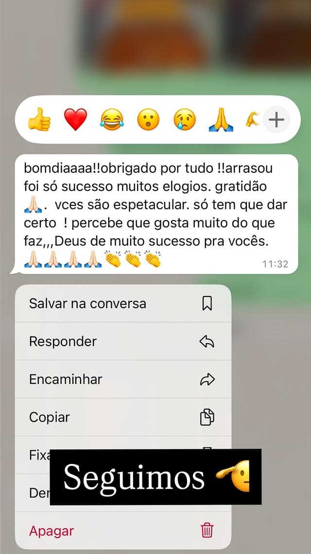 Mensagem de agradecimento recebida de cliente após o evento