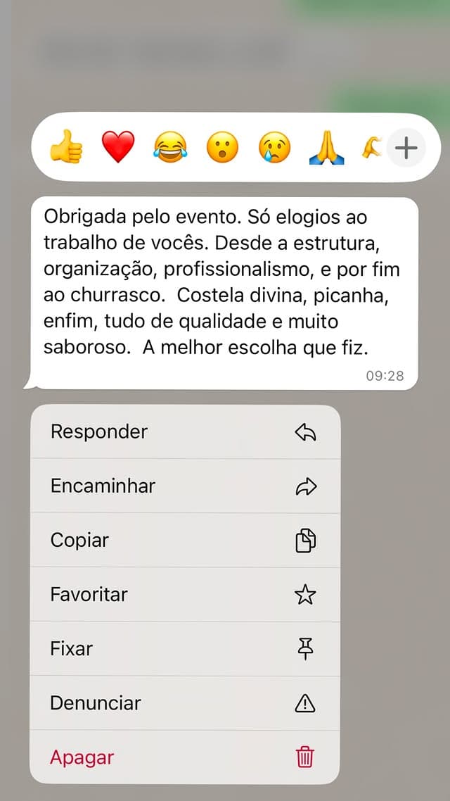 Mensagem de agradecimento recebida de cliente após o evento