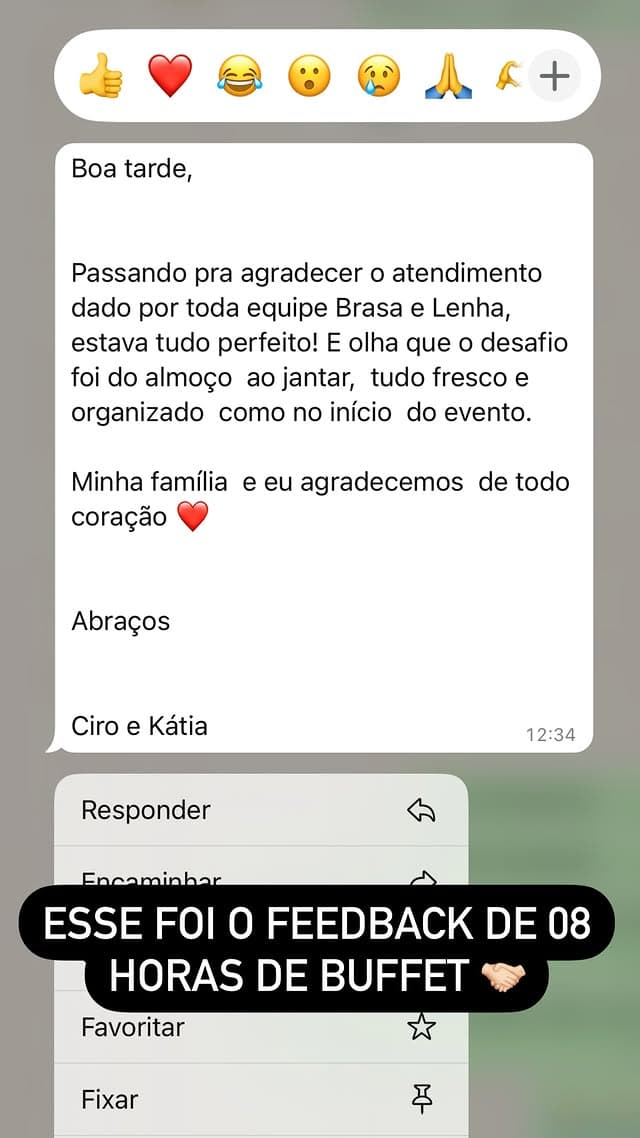Mensagem de agradecimento recebida de cliente após o evento