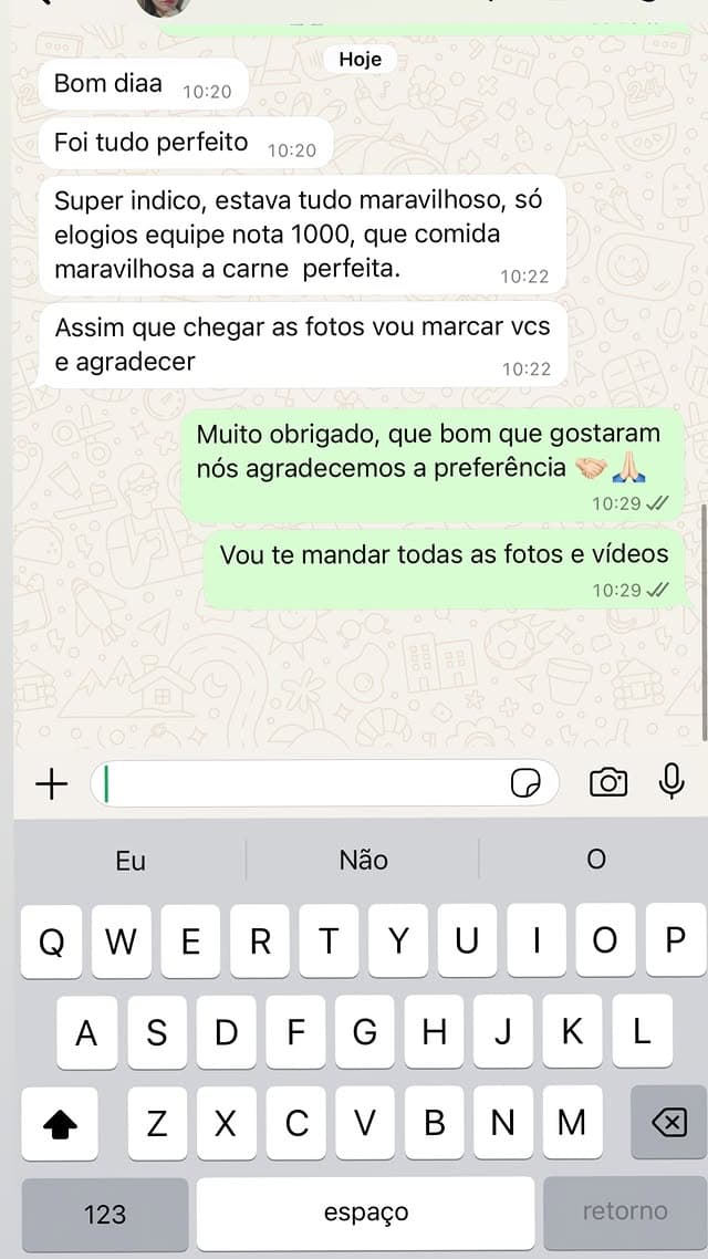 Mensagem de agradecimento recebida de cliente após o evento