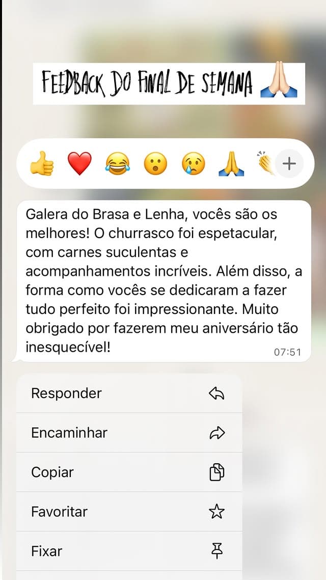 Mensagem de agradecimento recebida de cliente após o evento
