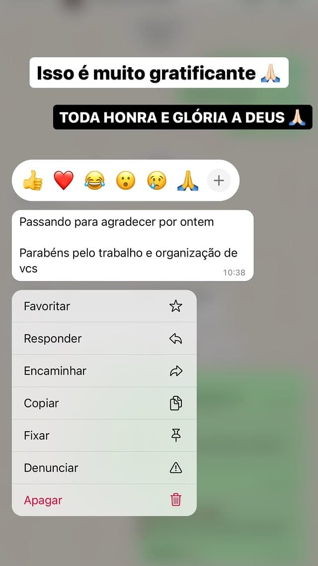 Mensagem de agradecimento recebida de cliente após o evento