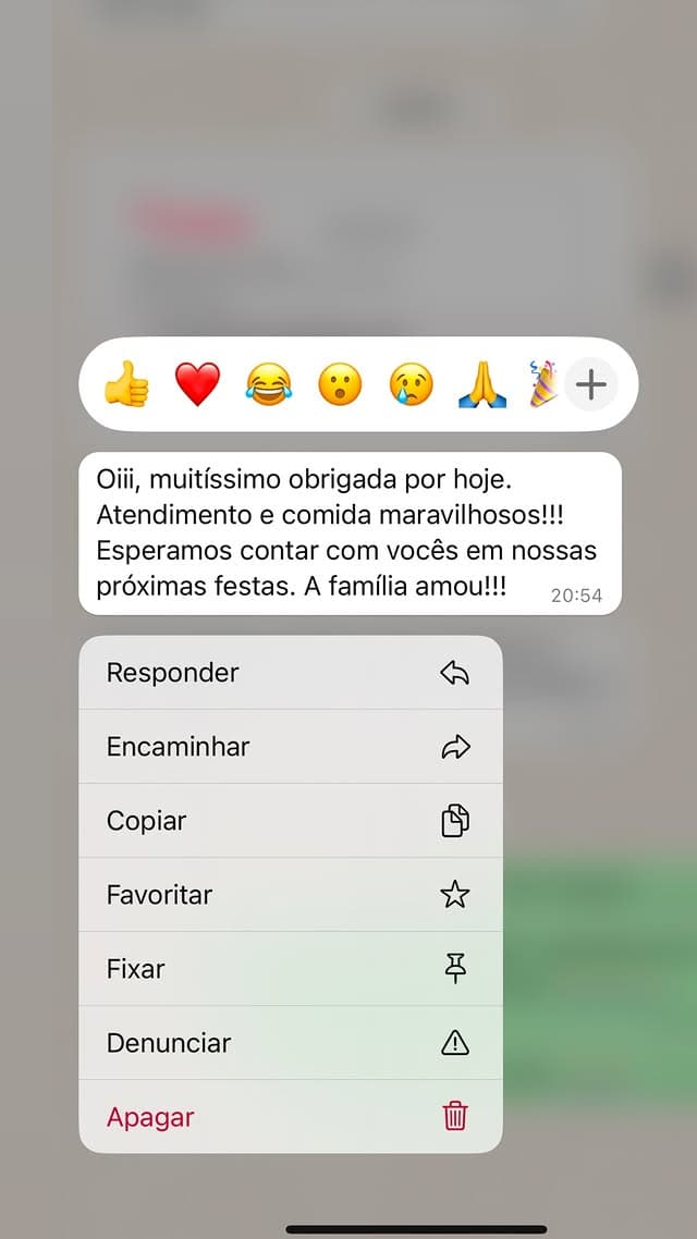 Mensagem de agradecimento recebida de cliente após o evento