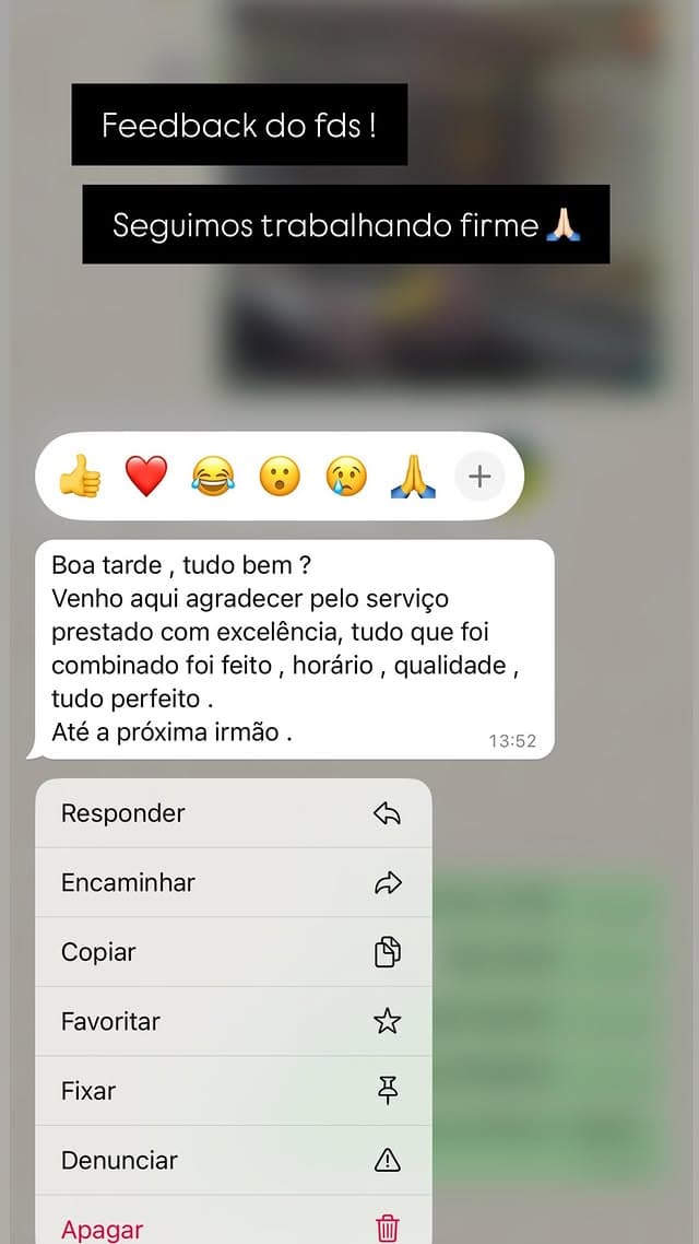 Mensagem de agradecimento recebida de cliente após o evento