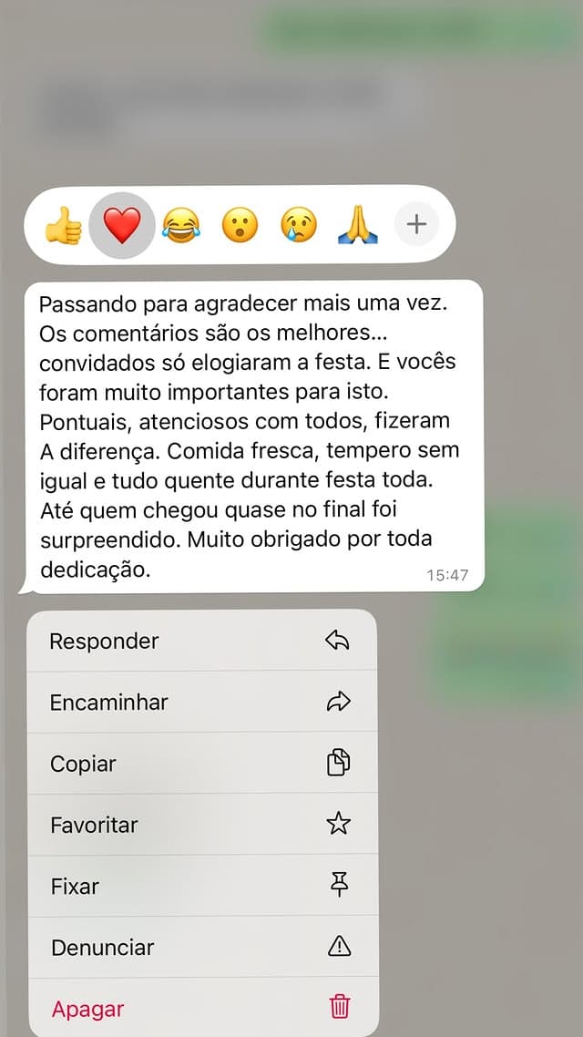 Mensagem de agradecimento recebida de cliente após o evento