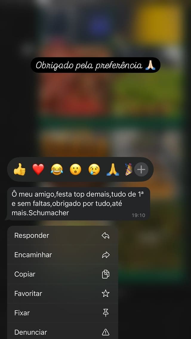 Mensagem de agradecimento recebida de cliente após o evento