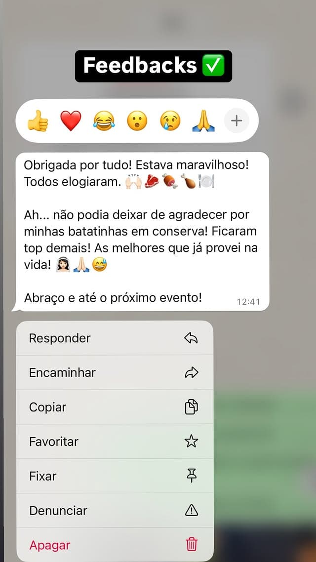 Mensagem de agradecimento recebida de cliente após o evento