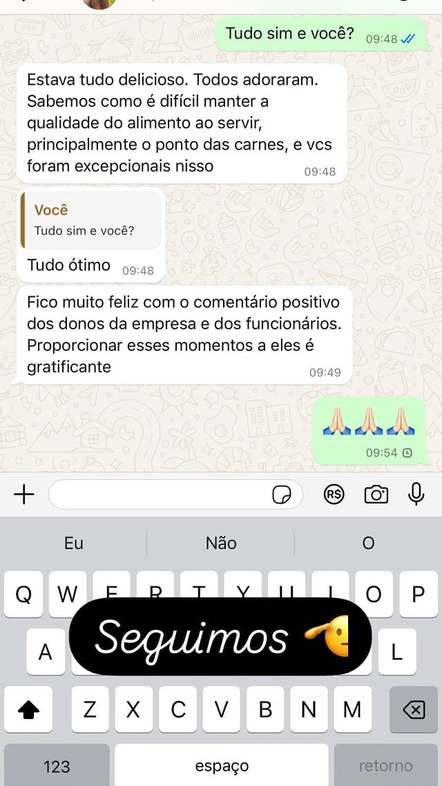 Mensagem de agradecimento recebida de cliente após o evento