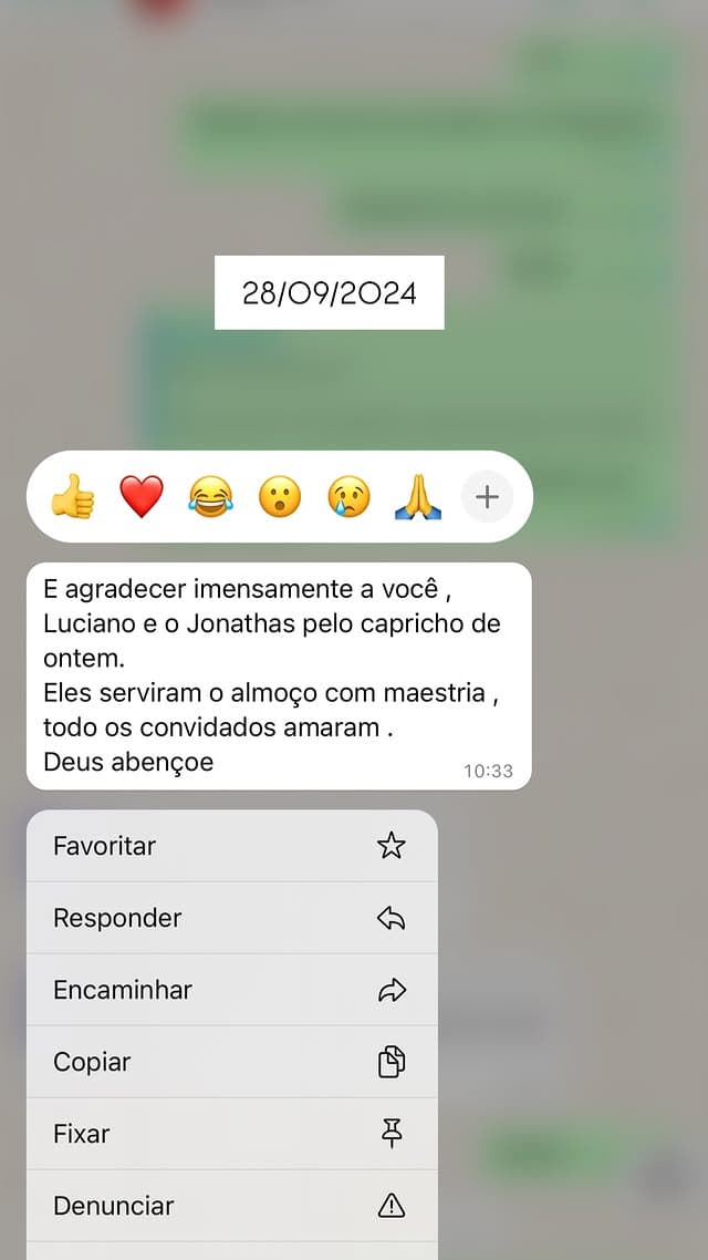 Mensagem de agradecimento recebida de cliente após o evento