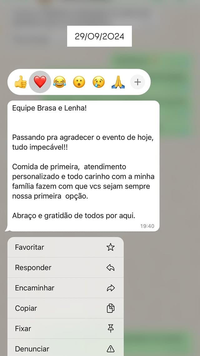 Mensagem de agradecimento recebida de cliente após o evento