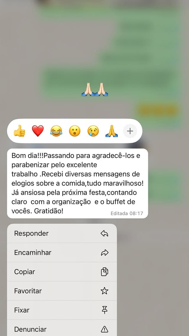 Mensagem de agradecimento recebida de cliente após o evento