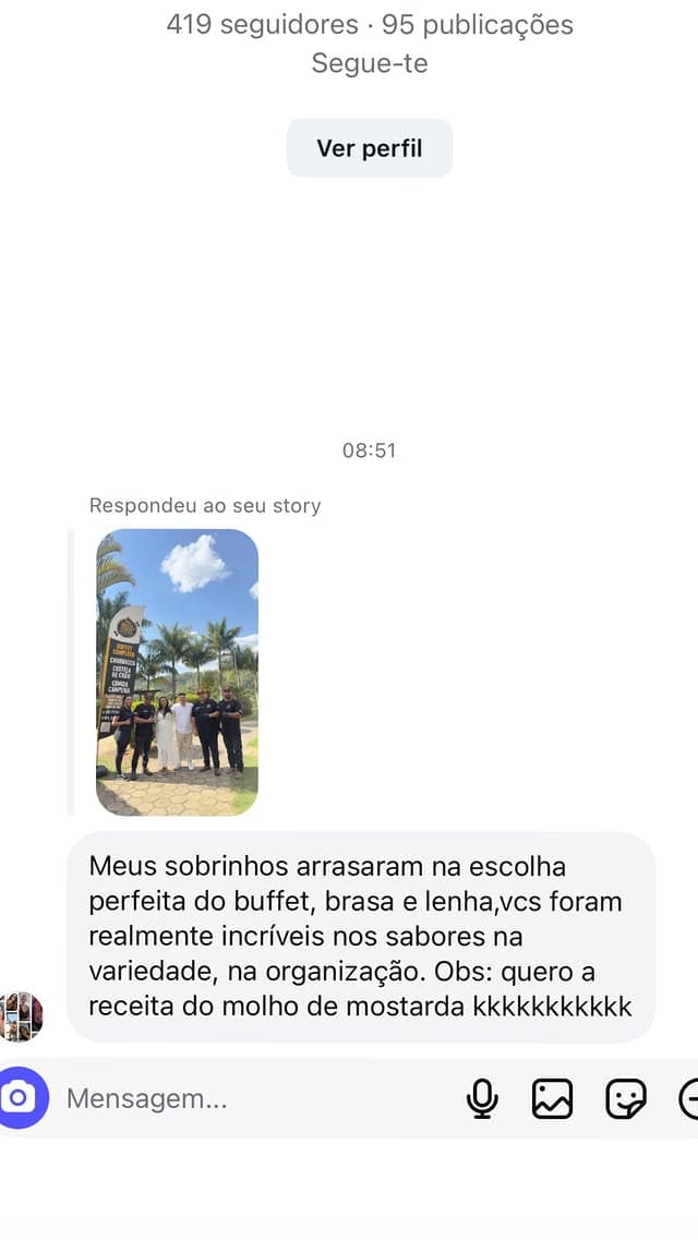 Mensagem de agradecimento recebida de cliente após o evento