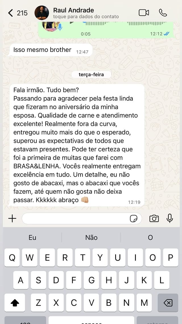 Mensagem de agradecimento recebida de cliente após o evento