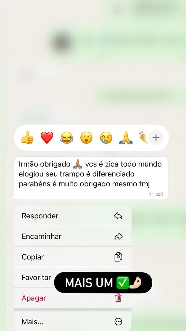 Mensagem de agradecimento recebida de cliente após o evento